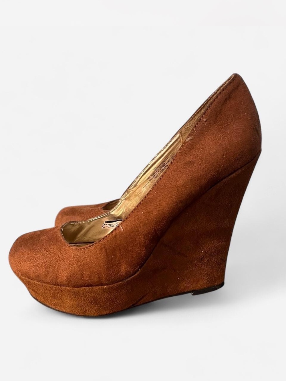 Moss Suede Platform Wedge Pumps - Brown